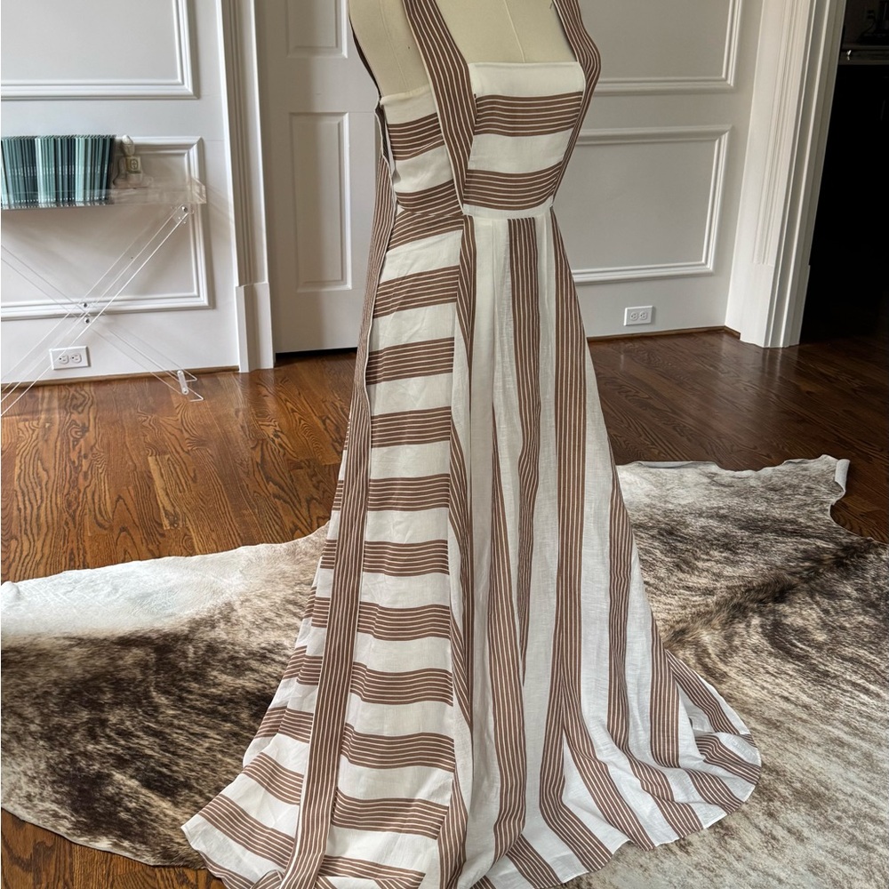 ANTONIO MELANI Striped Brown and Cream Maxi Dress